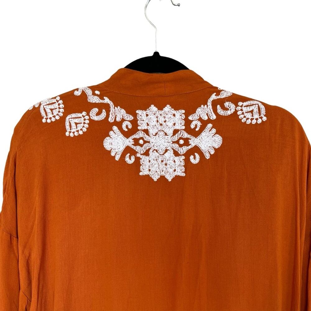 Chicos Kimono Matching Shirt Sm/Medium Rust Ivory Applique Jacket Ruana Jacket - Picture 7 of 15